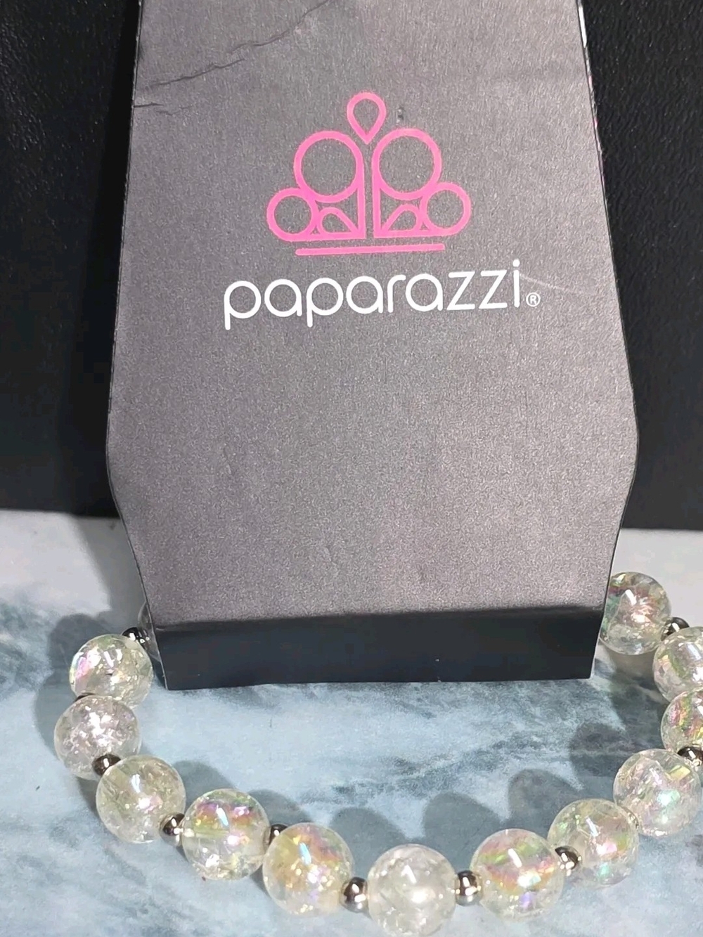paparazzi Iridescent Glass Bead Necklace - Clear with Pink Sheen